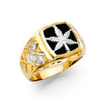 14K Yellow Gold Onyx Leaf Men's Ring