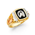 14K Yellow Gold Onyx Horse & Horseshoe Men's Ring