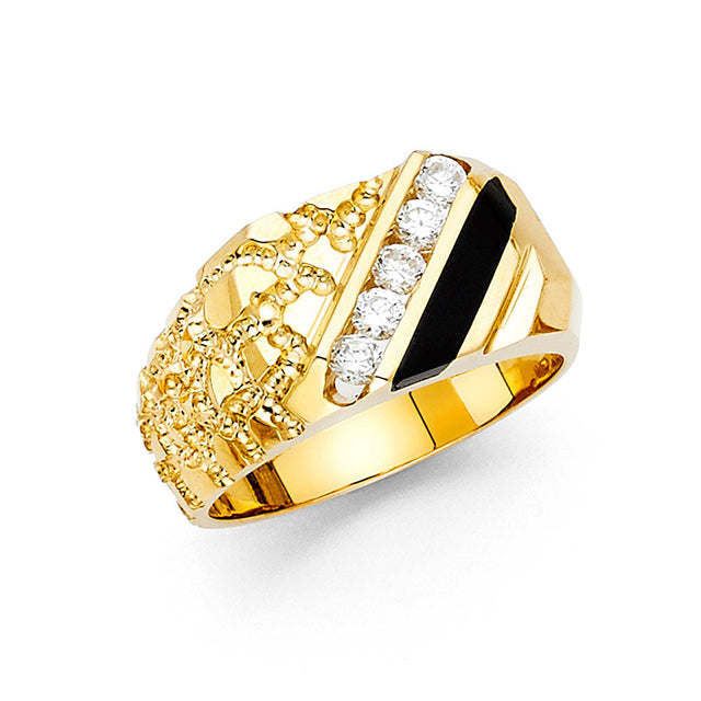 14K Yellow Gold Onyx Nugget Men's Ring