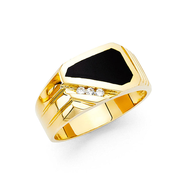 14K Yellow Gold Shield Onyx Men's Ring