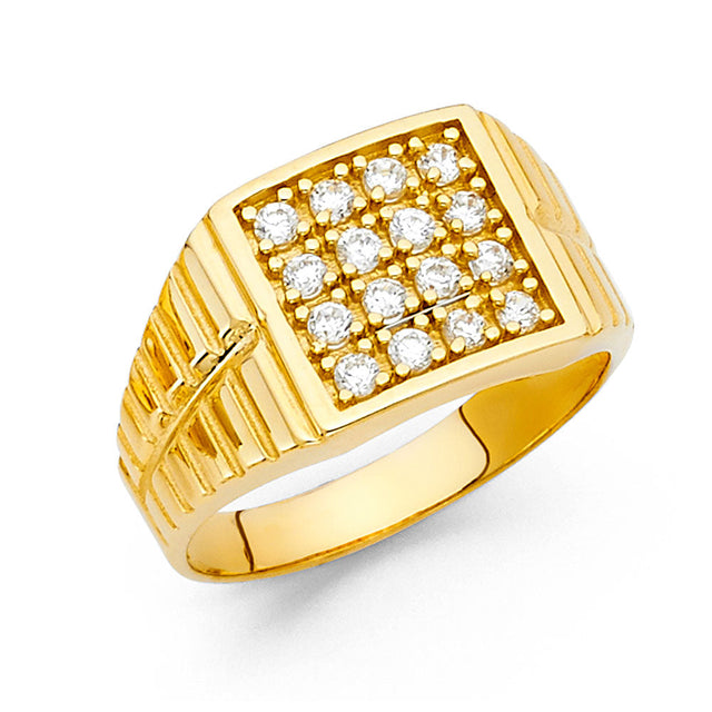14K Yellow Gold Pavé Cluster Men's Ring
