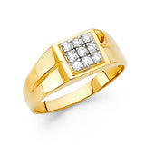 14K Two-Tone Gold CZ Cluster Signet Men’s Ring