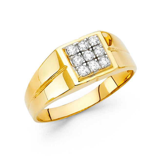 14K Two-Tone Gold CZ Cluster Signet Men’s Ring