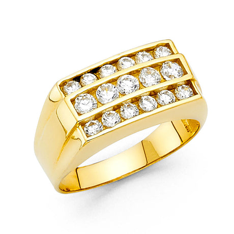 14K Yellow Gold Three-Row Men's Ring