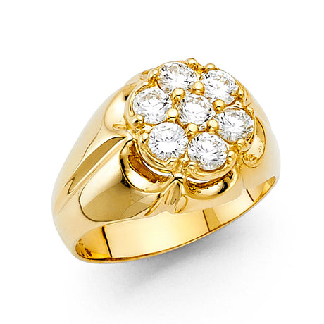 14K Yellow Gold CZ Flower Cluster Men’s Ring