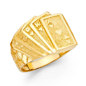 14K Yellow Gold Playing Cards Men’s Ring
