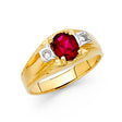 14K Yellow Gold Oval Simulated Ruby Accent Men’s Ring on White Background