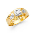 14K Yellow Gold Three-Station Solitaire Men's Ring on White Background