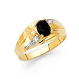 14K Yellow Gold Oval Simulated Onyx Diamond-Cut Men’s Ring on White Background