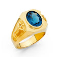 14K Yellow Gold Oval Simulated Blue Topaz Bombé Men’s Ring on White Background