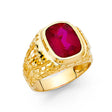 14K Yellow Gold Cushion Simulated Ruby Woven Men’s Ring on White Background
