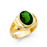 14K Yellow Gold Oval Simulated Emerald Nugget Men’s Ring on White Background
