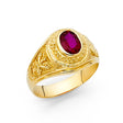 14K Yellow Gold Oval Simulated Ruby Rope Men’s Ring on White Background