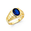 14K Yellow Gold Oval Simulated Blue Sapphire Nugget Men’s Ring on White Background
