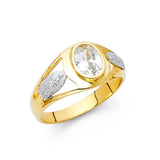 14K Two-Tone Gold Oval Solitaire Men's Ring on White Background