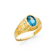 14K Yellow Gold Oval Simulated Blue Topaz Nugget Men’s Ring on White Background