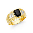 14K Yellow Gold Cushion Simulated Onyx Nugget Men’s Ring on White Background