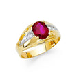 14K Yellow Gold Oval Simulated Ruby Split-Shank Men’s Ring on White Background