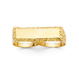 14K Yellow Gold Nugget Two-Finger Men’s Ring on White Background