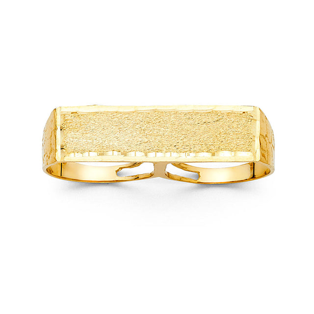 14K Yellow Gold Two-Finger Men’s Ring on White Background