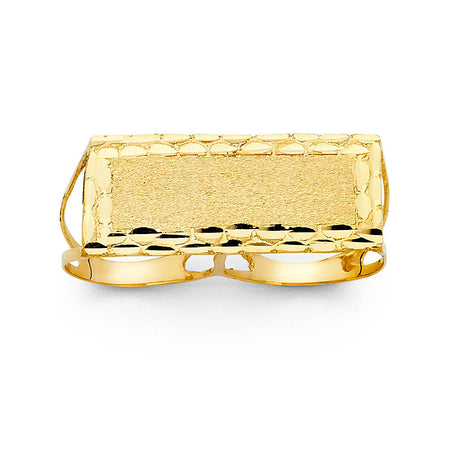 14K Yellow Gold Diamond-Cut Two-Finger Men’s Ring on White Background
