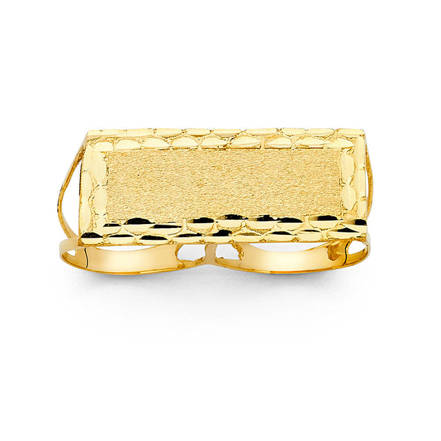 14K Yellow Gold Diamond-Cut Two-Finger Men’s Ring on White Background