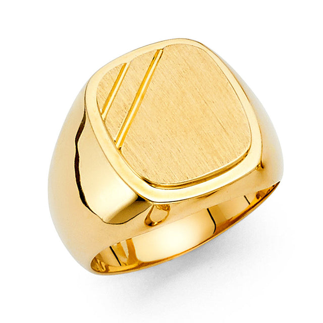 14K Yellow Gold Cushion Signet Men’s Ring on White Background