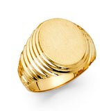 14K Yellow Gold Fluted Round Signet Men’s Ring on White Background