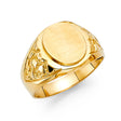 14K Yellow Gold Filigree Oval Signet Men's Ring on White Background