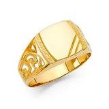 14K Yellow Gold Greek Key Rectangular Signet Men's Ring on White Background