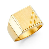 14K Yellow Gold Rectangular Signet Men’s Ring on White Background