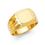 14K Yellow Gold Fluted Signet Men’s Ring on White Background