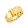 14K Yellow Gold Diagonal Accent Square Signet Men's Ring on White Background