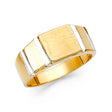 14K Two-Tone Gold Brushed Rectangular Signet Men's Ring on White Background