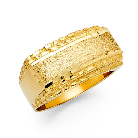 14K Yellow Gold Nugget-Border Signet Men's Ring on White Background