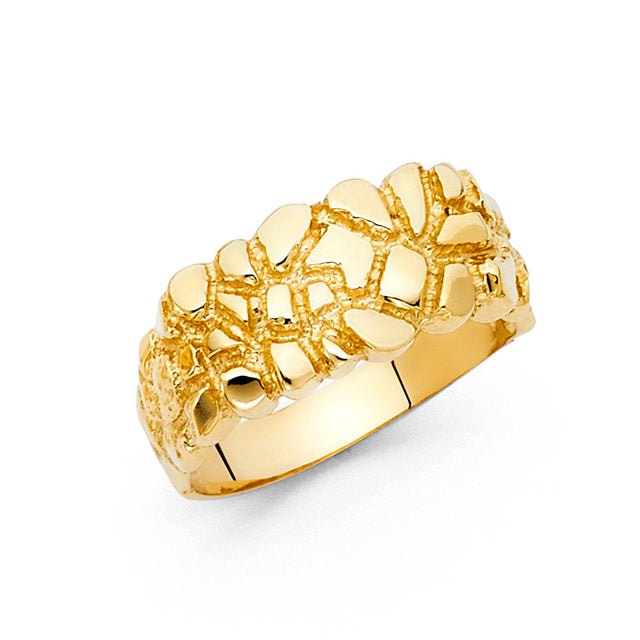 14K Yellow Gold Nugget Cluster Men’s Ring on White Background