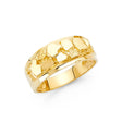 14K Yellow Gold Nugget Band Men’s Ring on White Background
