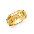 14K Yellow Gold Wide Nugget Band Men’s Ring on White Background