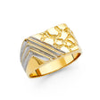 14K Yellow Gold Diagonal Nugget Men’s Ring on White Background