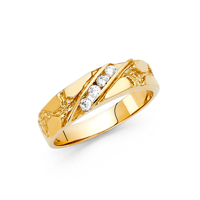 14K Yellow Gold Nugget Men's Band Ring