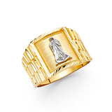 14K Two-Tone Gold Patron Saint Men's Ring on White Background