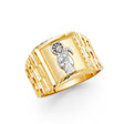 14K Two-Tone Gold San Judas Tadeo Ring on White Background