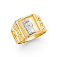 14K Two-Tone Gold Patron Saint Signet Men's Ring on White Background