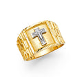 14K Two-Tone Gold Cross Signet Men's Ring on White Background