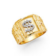 14K Two-Tone Gold Dollar Sign Men’s Ring on White Background