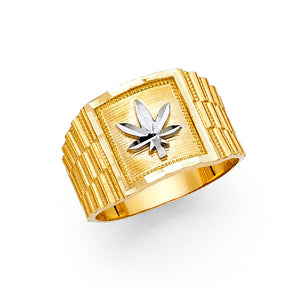 14K Two-Tone Gold Cannabis Leaf Men's Ring
