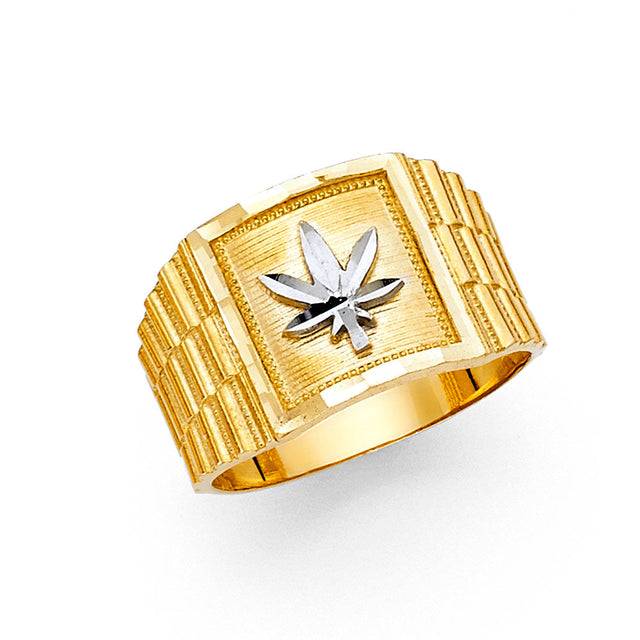 14K Two-Tone Gold Cannabis Leaf Men's Ring