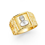 14K Two-Tone Gold Jesus Ring on White Background