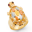 14K Tricolor Gold Open-Shell Baby Turtle Ring on White Background