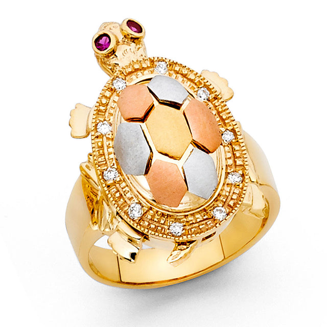 14K Tri-Color Gold Turtle Ring